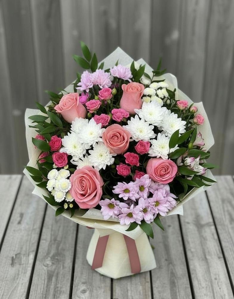 Букет цветов из: Альстромерии, Гвоздики, Розы и Хризантемы в Орлово