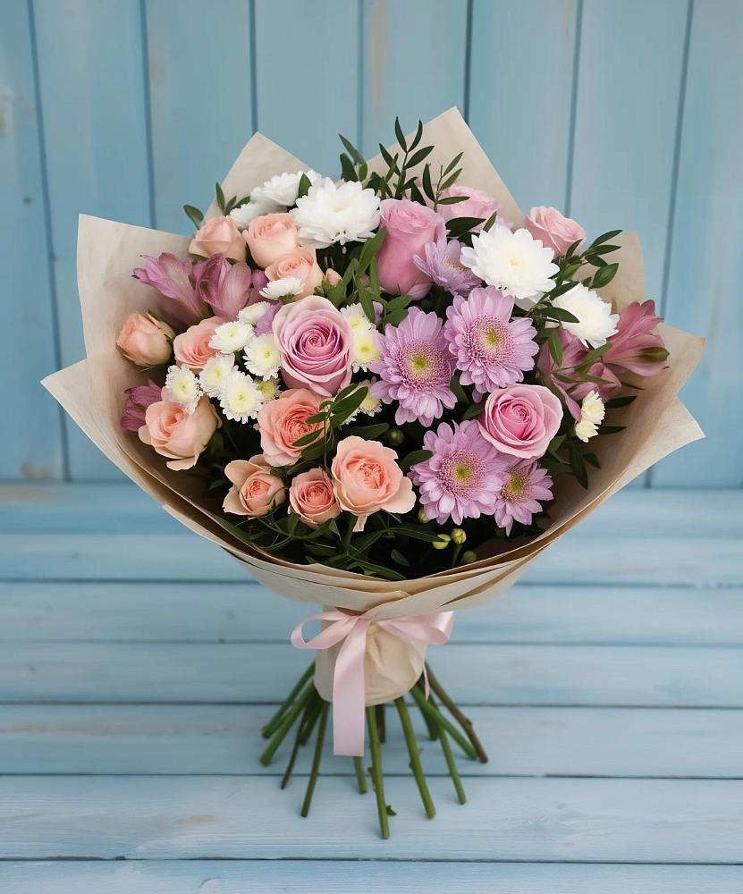 Букет цветов из: Хризантемы, Розы и Альстромерии в Орлово