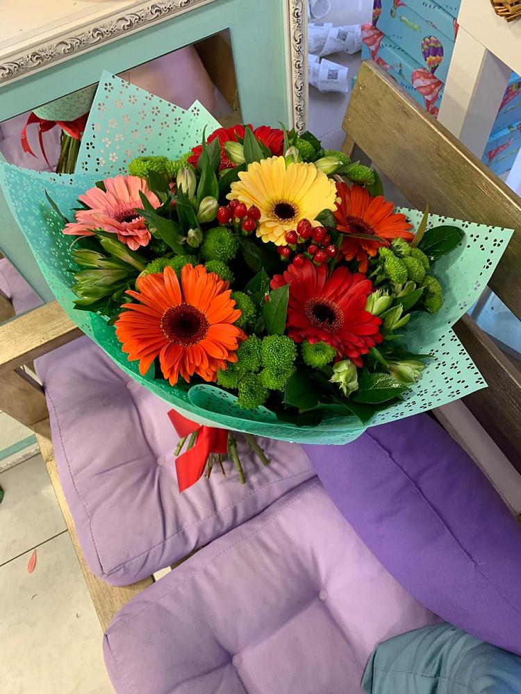 Букет цветов из: Герберы, Хризантемы и Альстромерии в Орлово