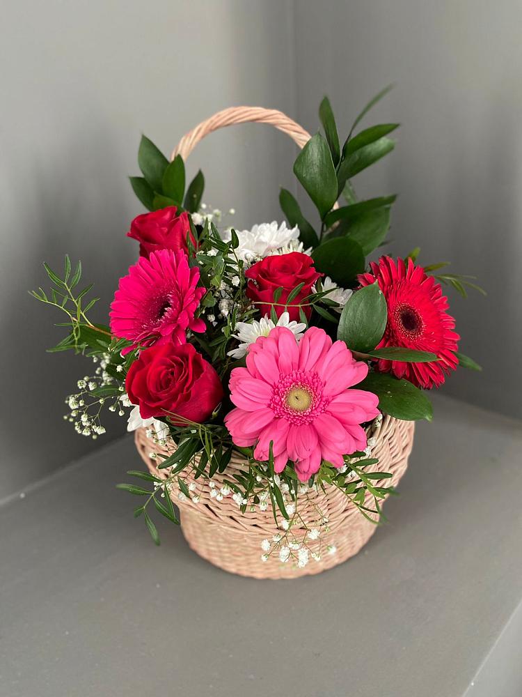 Цветочная композиция из Розы, Хризантемы и Герберы в корзине в Орлово